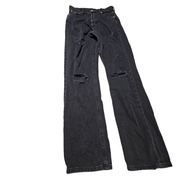 Aeropostale 90s Baggy Jeans Womens Size 0 Button Fly Mid Rise Black Ripped Denim - Picture 2 of 7